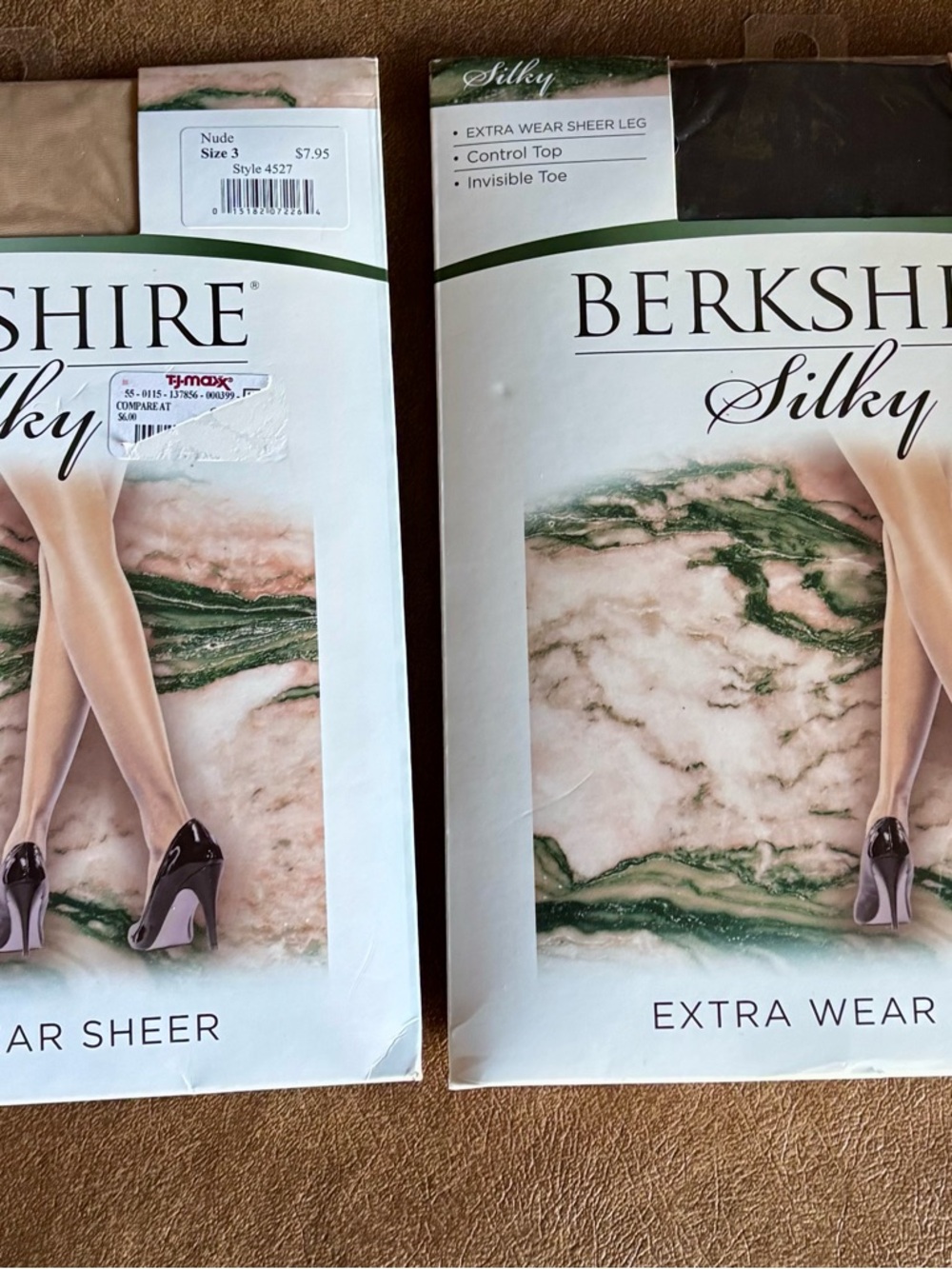 2 prs Berkshire Silky Sheer Control Top Hosiery - Nude & Fantasy Black Sz 3